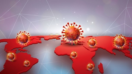 红色立体世界地图上的新型冠状病毒肺炎背景png图片免抠矢量素材