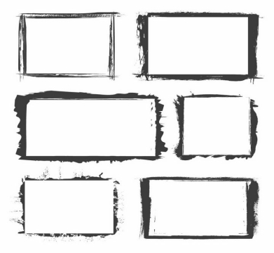 6款黑色涂鸦风格长方形边框图片png免抠素材