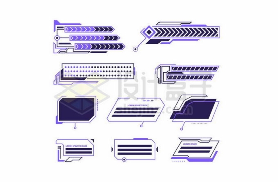 各种紫色科幻风格装饰条文本框信息框7720627矢量图片免抠素材