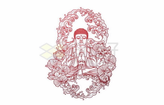 双手合十的佛祖如来佛释迦摩尼雕像线条插画8137437矢量图片免抠素材