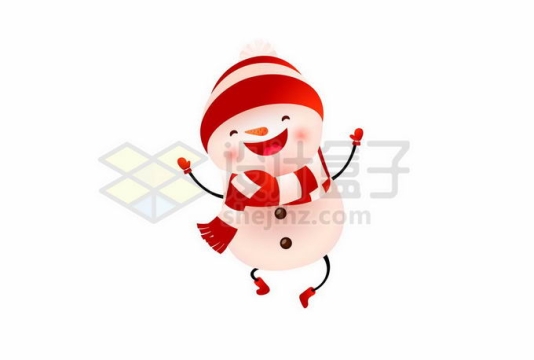 哈哈大笑开心得跳起来的圣诞节卡通雪人8925990矢量图片免抠素材