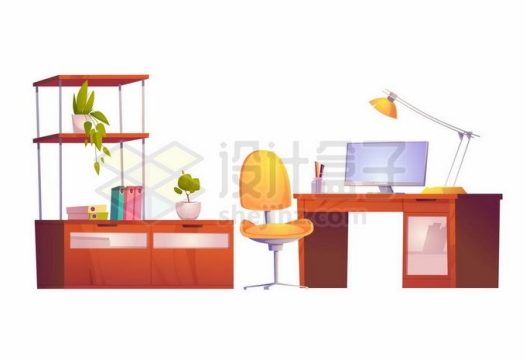 卡通办公桌转椅和架子家具5161698矢量图片免抠素材