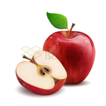 完整和对半切开的红苹果美味水果7668522矢量图片免抠素材