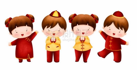 新年春节拜年的卡通男孩女孩插画4696575矢量图片免抠素材