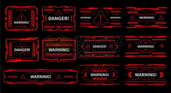 11款红色危险警示警告报警边框游戏信息框6827826矢量图片免抠素材