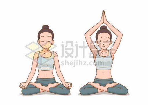 两款正在做瑜伽动作打坐的卡通美女7382899png图片免抠素材