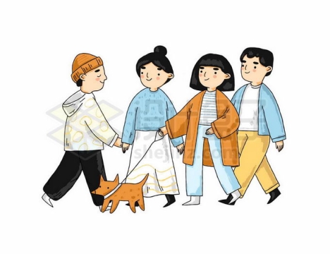 散步的一群人遛狗卡通人物形象7760204矢量图片免抠素材