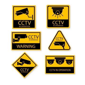 6款您已进入监控区域监视器摄像头提示牌警告标志警示标牌图片免抠矢量素材