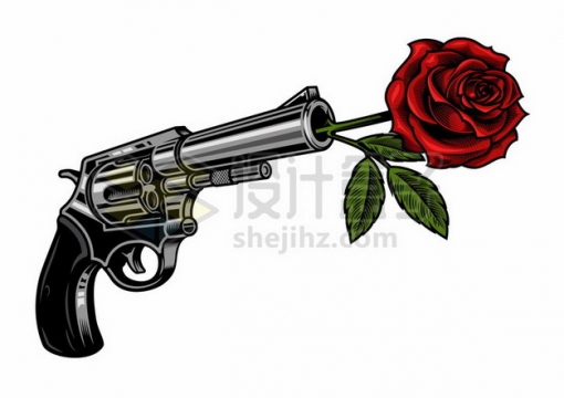 手枪枪管中插上红色玫瑰花348687eps矢量图片素材