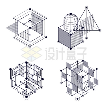 4款抽象立方体组成的四维空间超立方9663792矢量图片免抠素材