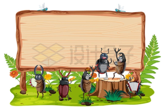 各种卡通甲虫昆虫和木头边框木板文本框信息框4368770矢量图片免抠素材