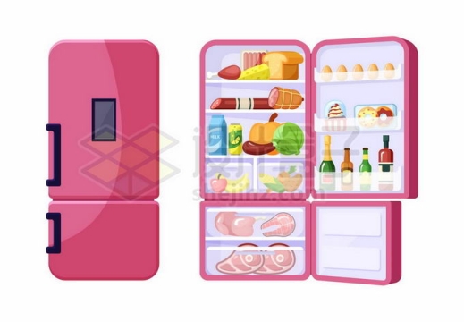 红色的电冰箱里面放满的食物6664602矢量图片免抠素材免费下载