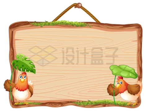 卡通老母鸡和木头边框木板文本框信息框6664872矢量图片免抠素材