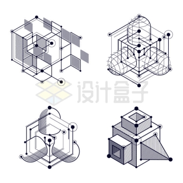 4款手绘风格抽象立方体组成的四维空间超立方7799237矢量图片免抠素材