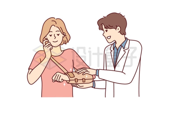 卡通医生和手臂受伤骨折的女人插画4046533矢量图片免抠素材