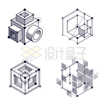 4款抽象立方体组成的四维空间超立方9751931矢量图片免抠素材