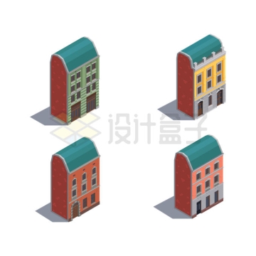 4款2.5D风格彩色外墙的三层楼房建筑物2354801矢量图片免抠素材