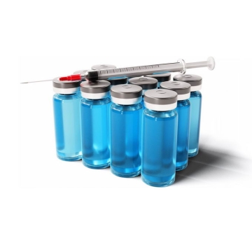 装满蓝色药品的西林瓶和一次性注射器预防针医疗用品5799356免抠图片素材