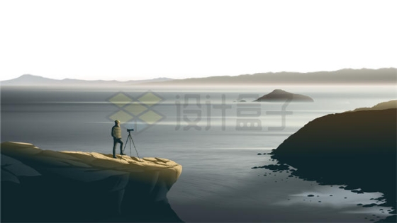 摄影师在海边的悬崖上风壮观风景插画2800575矢量图片免抠素材