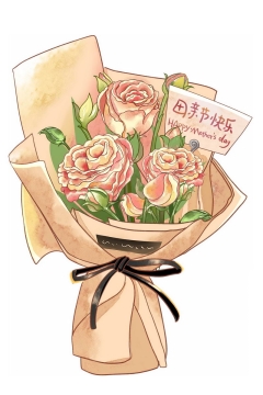 一捧鲜花康乃馨花朵中放着的卡片上写着母亲节快乐9803981图片素材
