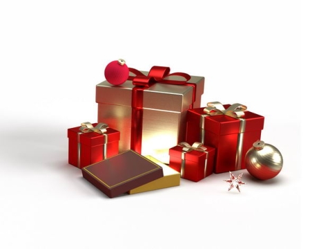 3D立体金色和红色圣诞节礼物盒382504PSD免抠图片素材