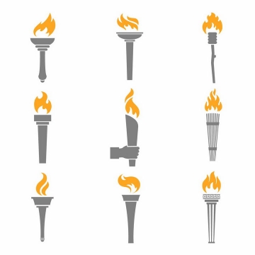9款燃烧着橙色火焰的灰色奥运火炬png图片免抠矢量素材