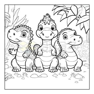 三只卡通恐龙简笔画4043471矢量图片免抠素材下载