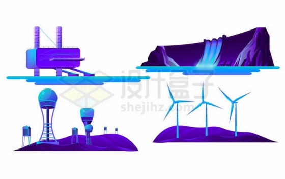 蓝紫色的科幻风格工厂水力发电站风力发电4676742矢量图片免抠素材