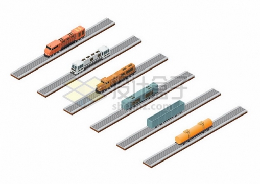 3D风格铁路上的火车头和货运车厢油罐车厢等591950png图片素材