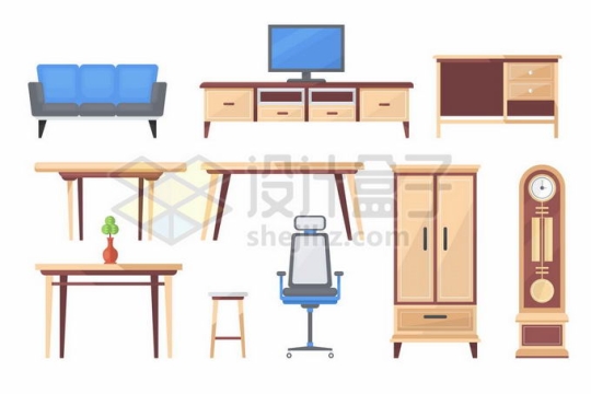 扁平化风格沙发电视柜餐桌高脚凳转椅橱柜等家具4300149矢量图片免抠素材免费下载