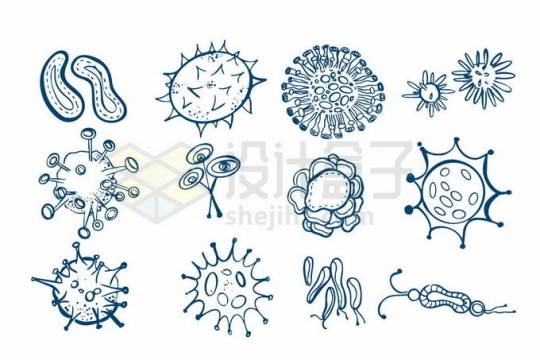 冠状病毒细菌手绘线条插画6829668矢量图片免抠素材免费下载