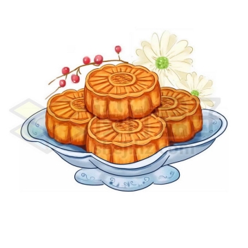 盘子中的中秋节月饼和菊花美味美食3938188图片素材下载