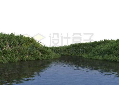 平静小河河水两旁的草地和灌木丛4121127PSD免抠图片素材