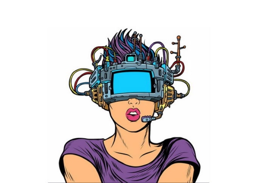 蒸汽朋克风格戴着VR眼镜玩虚拟现实游戏的美女插画6334365png免抠图片素材