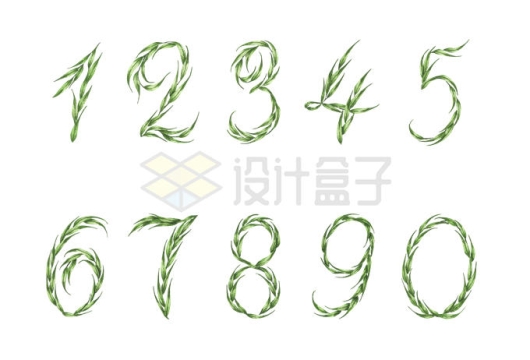 绿色树叶枝条组成的数字文字艺术字体6285456矢量图片免抠素材