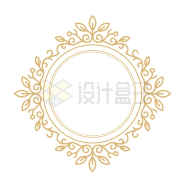 金色线条花朵图案装饰的圆形文本框信息框标题框2572995矢量图片免抠素材