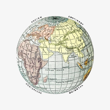 复古风格地球仪带经纬线的世界地图历史书插图图片免抠矢量素材