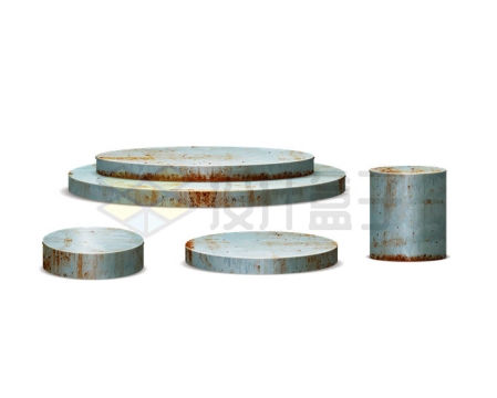 锈迹斑斑战损风格的钢铁金属圆盘和圆柱体7911791矢量图片免抠素材