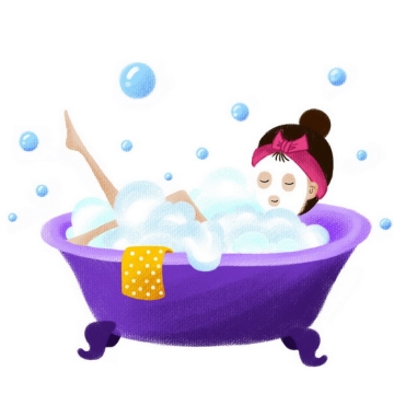 卡通美女正在浴缸中洗澡174898png图片素材