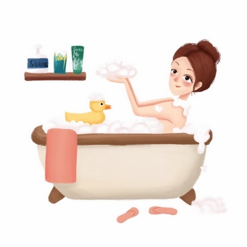 卡通美女正在浴缸中洗澡160318png图片素材