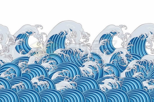 中国风古典蓝色海浪巨浪图案1364758矢量图片免抠素材