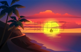 夕阳或清晨日落或日出时海边的太阳和云彩插画8280574矢量图片免抠素材下载