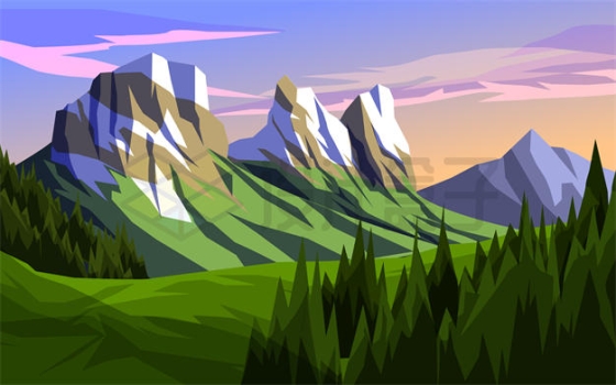 卡通风格远处的大山高山和近处的森林风景插画6347249矢量图片免抠素材下载