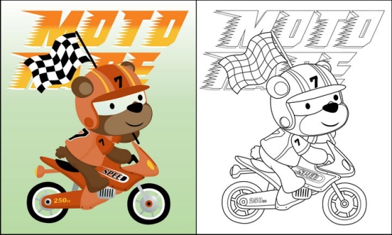 骑摩托车的卡通狗狗简笔画图片免抠素材