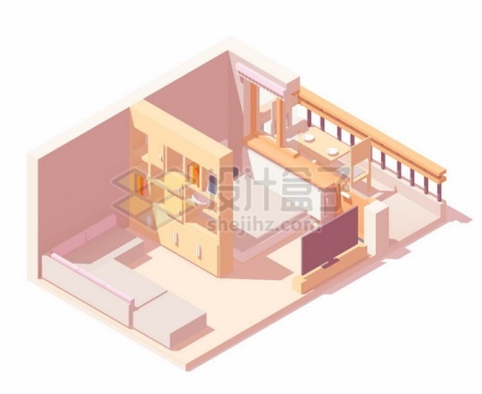 2.5D风格卧室套间装修大床沙发隔断和阳台喝茶的地方8305461矢量图片免抠素材