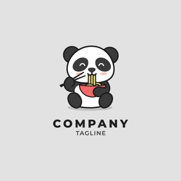 正在吃面的卡通大熊猫logo设计方案图片免抠矢量素材
