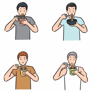 4款正在吃泡面方便面面条的卡通男人png图片免抠素材