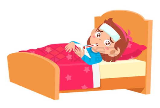 感冒后发热躺在床上的卡通小男孩正在休息6364253EPS矢量图片免抠素材