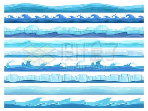 9款蓝色的海浪波浪和冰山蓝色水面效果9810716矢量图片免抠素材免费下载