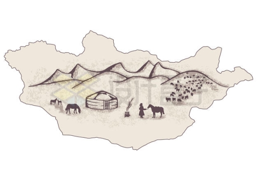 手绘风格蒙古国旅游地图7735767矢量图片免抠素材